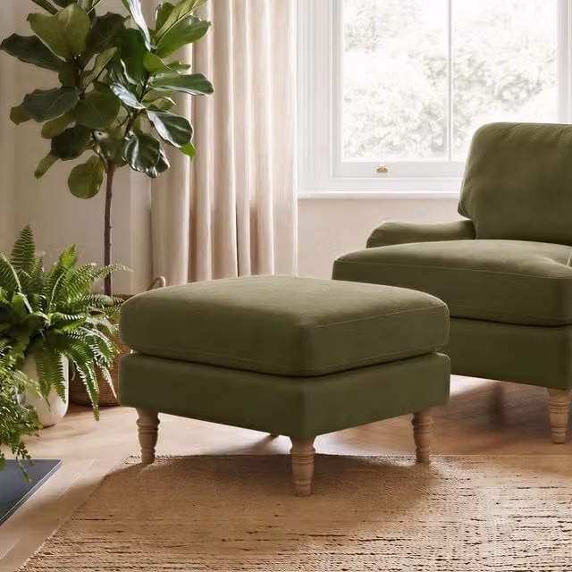 Furniturebox UK Bernie Green Chenille Fabric Footstool - Green