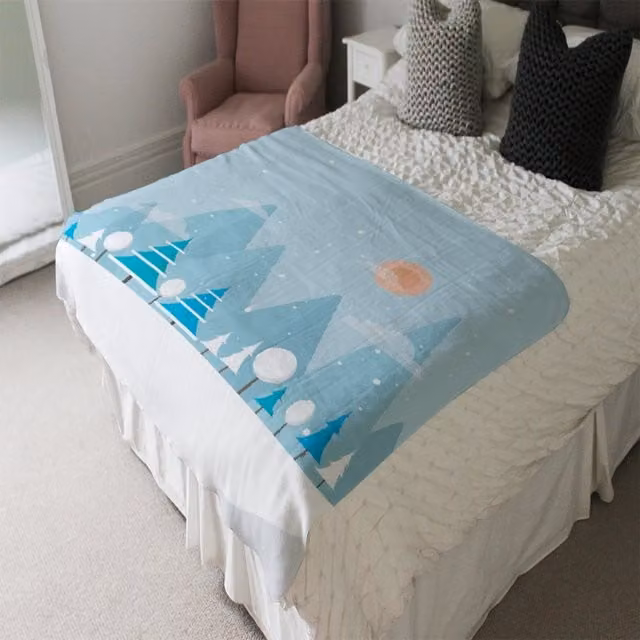 Benjamin Tate Design LTD Christmas Snow Nature Background Fluffy Soft Blanket in Blue