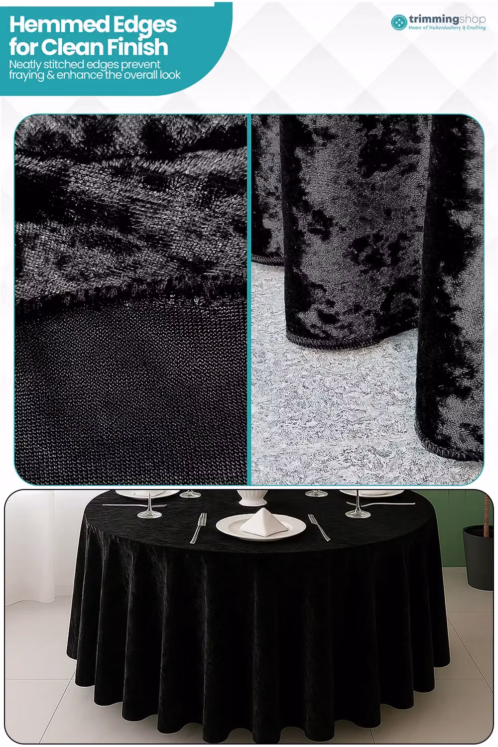 Neel Blue Diamond Black Velvet Round Tablecloth, Diameter: 228.6 cm – 5