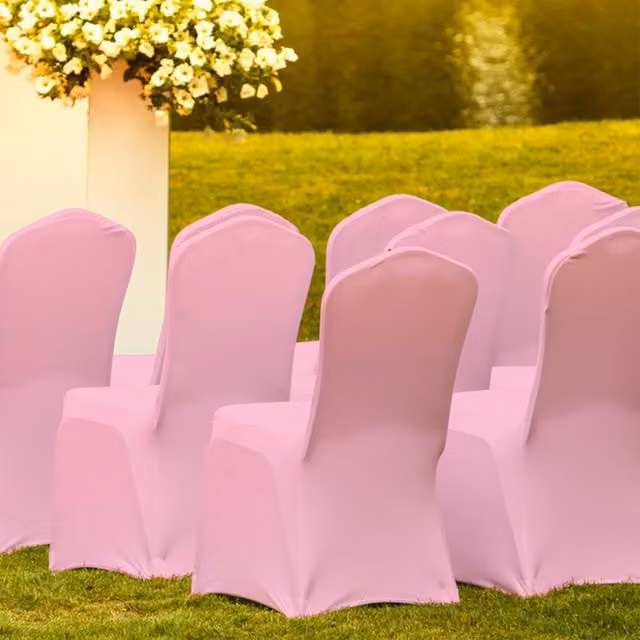 Trimming Shop Stretch Fabric Dining Chair Slipcover in Pink, W: 40 cm
