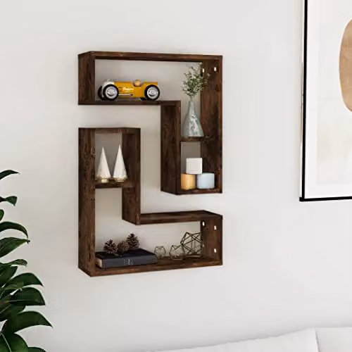 vidaXL Set of 2 Modern Wall Mounted Oak Wood Shelves, Brown, W: 50 cm, D: 15 cm, H: 50 cm