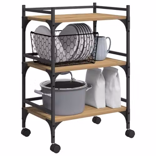 vidaXL Kitchen Trolley in Artisan Oak, W/D/H: 50 x 35 x 75.5 cm