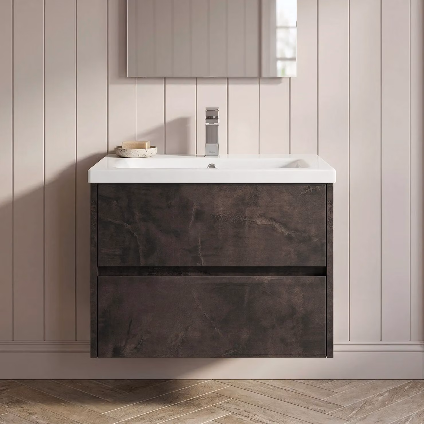 Balterley Square Wall Hung 2 Drawer Vanity Unit and Basin, Metallic Slate Grey, Width: 50 cm – 2