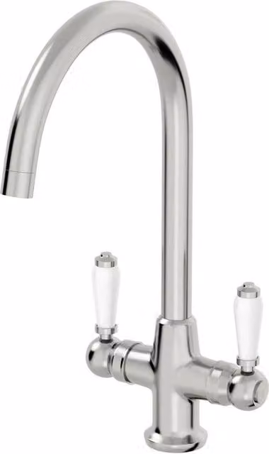 KORVIXA Traditional Mono Kitchen Sink Mixer Tap in Silver Brushed Metal with Two Handles – 1
