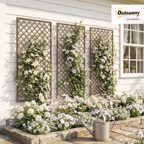 Outsunny Decorative Wood Garden Trellis for Climbing Plants, Brown, H: 112.0 cm x W: 43.0 cm x D: 2.0 cm – 2