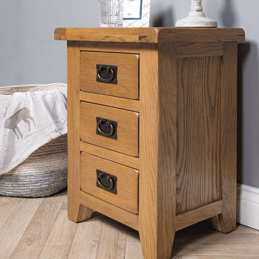 Elm Home And Garden Rustic Oak 3 Drawer Bedside Cabinet in Brown – 3