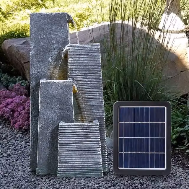 Breeins Grey Solar Cascade Tabletop Fountain with LED Lights, Height: 43 cm