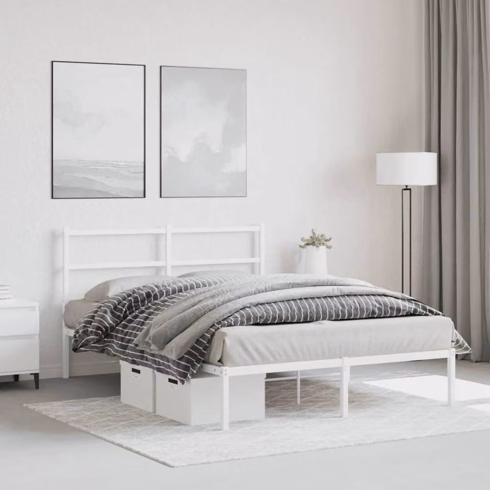 Berkfield Home Metal Bed Frame with Headboard, White, W/D/H: 140 x 190 x 90 cm – 2