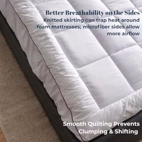 MHG Living White Hollowfibre Mattress Topper with Microfibre Fitted Skirt, W: 180 cm x D: 200 cm, 5 cm Thick – 2