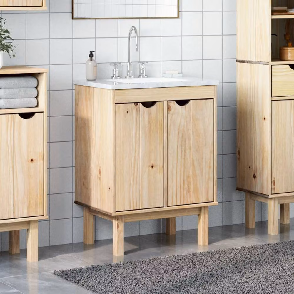 Berkfield Home OTTA Bathroom Sink Cabinet in Brown Solid Pine, W/D/H: 59 x 40 x 80 cm – 2