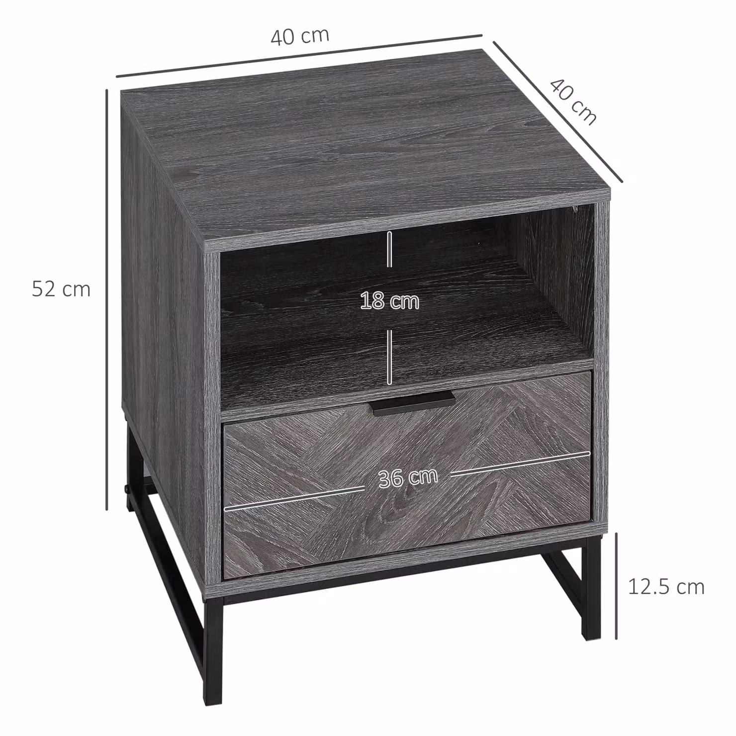 HOMCOM Industrial Bedside and Sofa Side Table with Drawer and Shelf in Grey – 3