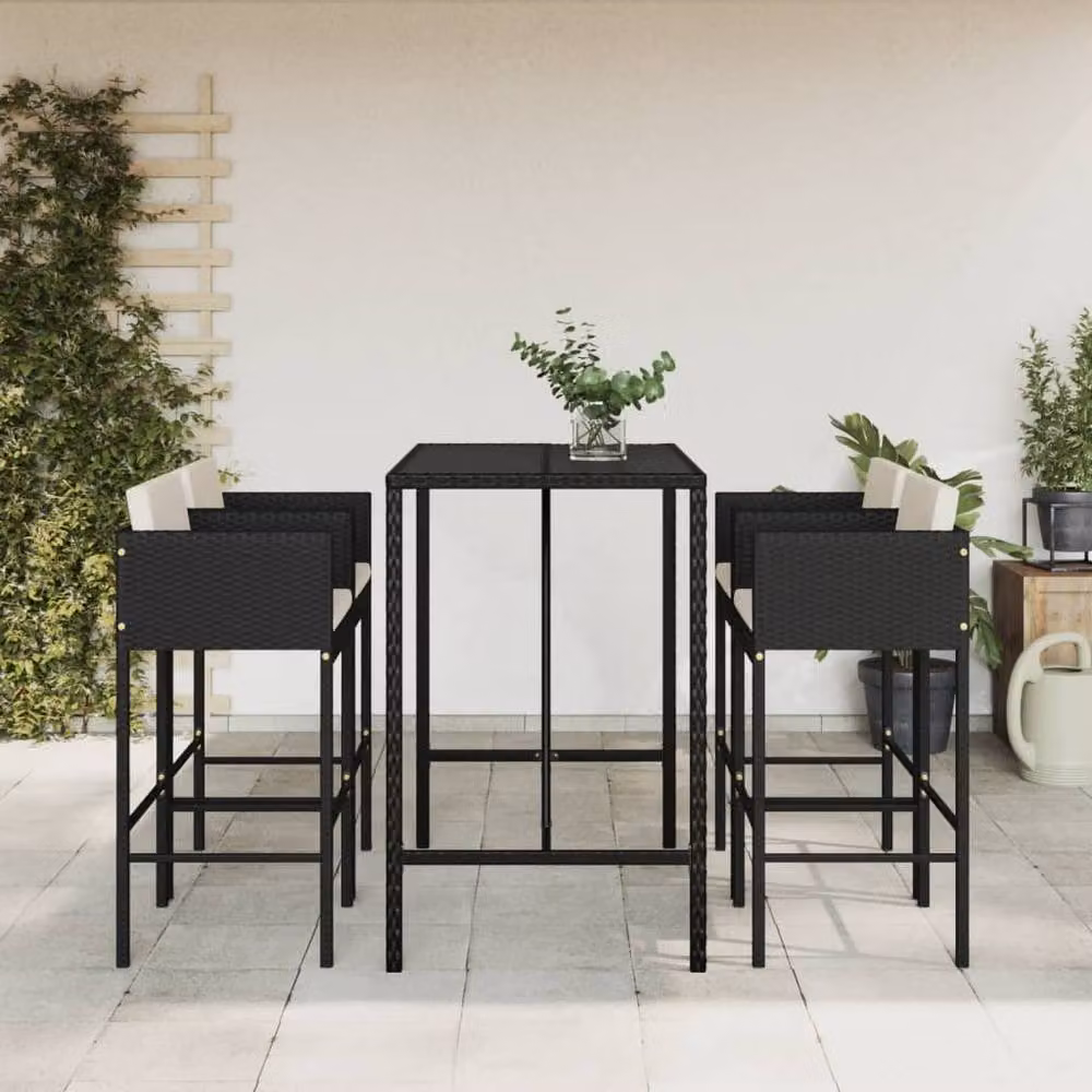 Berkfield Home 5 Piece Black Poly Rattan Garden Bar Set with Cushions – 2