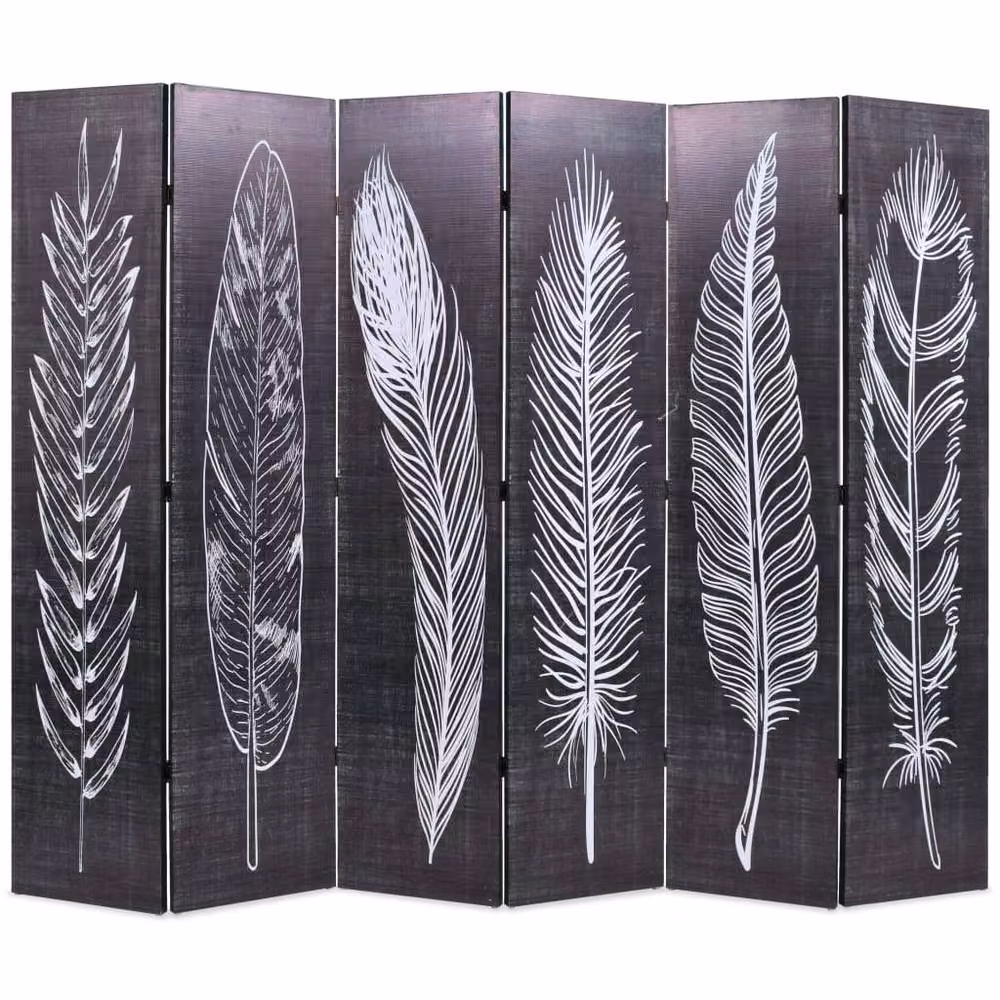 Berkfield Home Decorative Folding Room Divider with Feather Animal Print in Black and White, W/H: 228 x 170 cm – 2