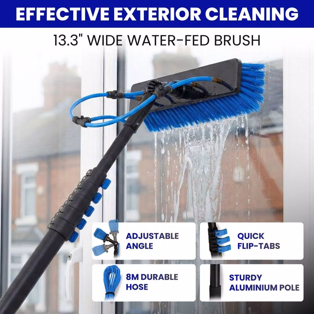 Novecrafto Blue Water Fed Telescopic Window Cleaning Pole and Brush Kit 6m – 3