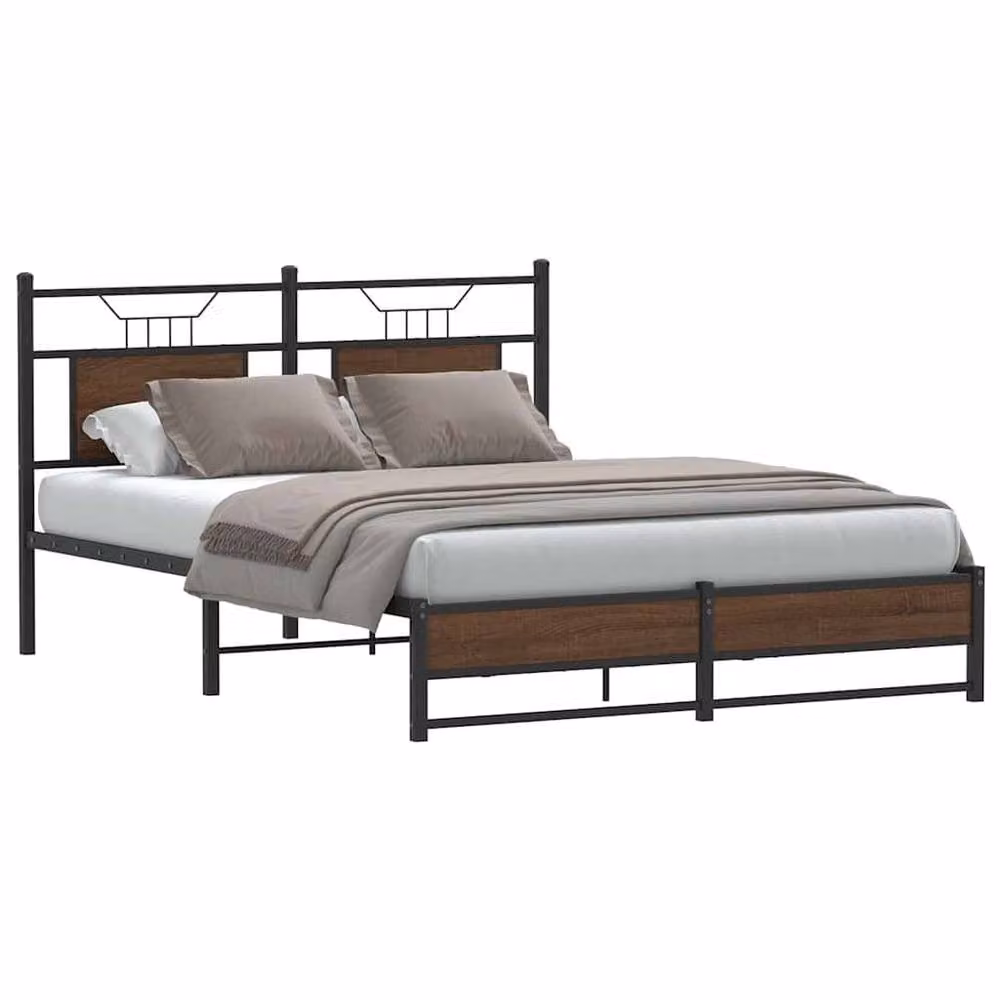 Berkfield Home King Size Bed Frame in Brown Oak and Metal, W: 150 cm, D: 200 cm – 2