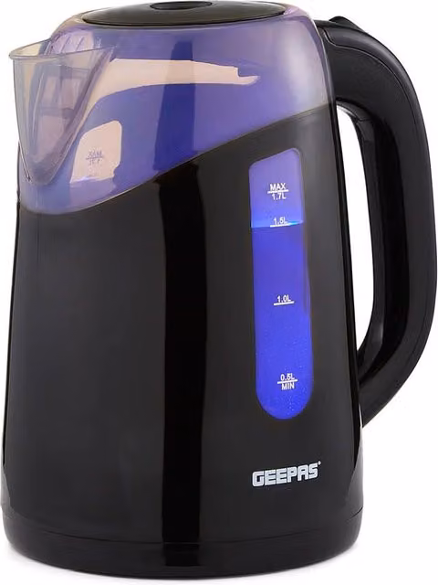 Geepas 2200W Illuminating Glass Cordless Electric Kettle with Auto Shut-off, 1.7 l, Black