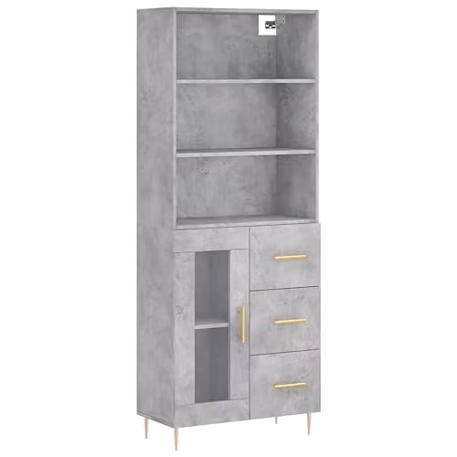 vidaXL Modern Freestanding Highboard in Grey, W/D/H: 69.5 x 34 x 180 cm