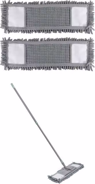JVL Extendable Chenille Mop with 2 Replacement Microfibre Heads in Grey and Green