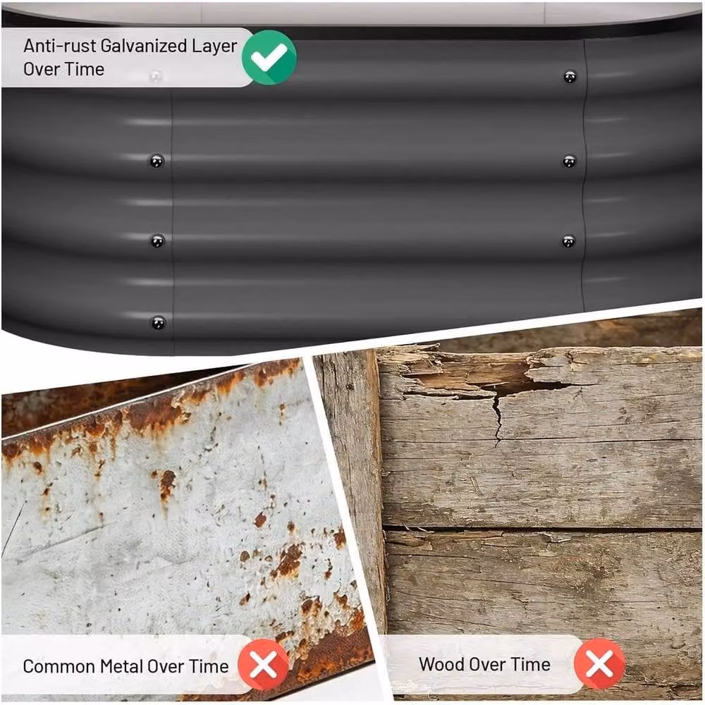 VOGREX Set of 2 Square Bottomless Raised Garden Beds in Galvanised Steel, Dark Grey, W: 60 cm, D: 60 cm, H: 30 cm – 5