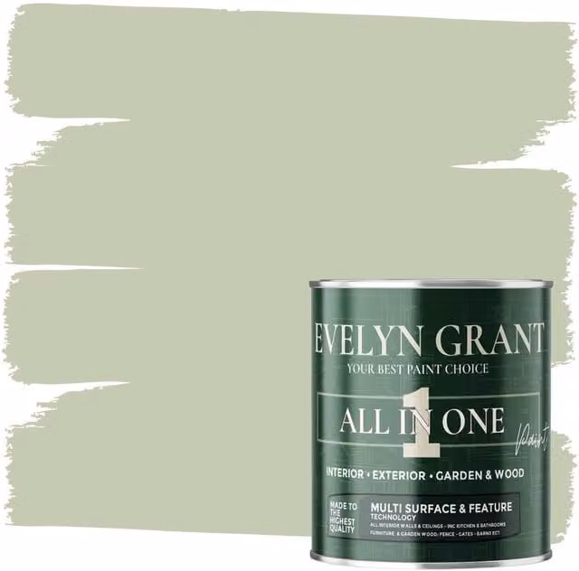 Evelyn Grant All-In-One Multi-Surface Indoor and Outdoor Matt Paint, Sage Green, 2.5L