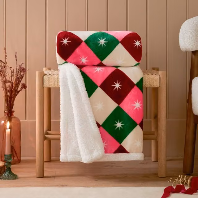 Furn Star Multicolour Geometric Sherpa Fleece Throw, W: 140 cm, L: 180 cm – 1