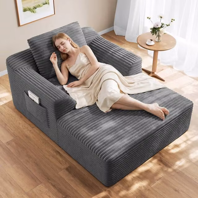 Dprodo Modular High Density Foam Chaise Lounge Sofa in Grey Striped