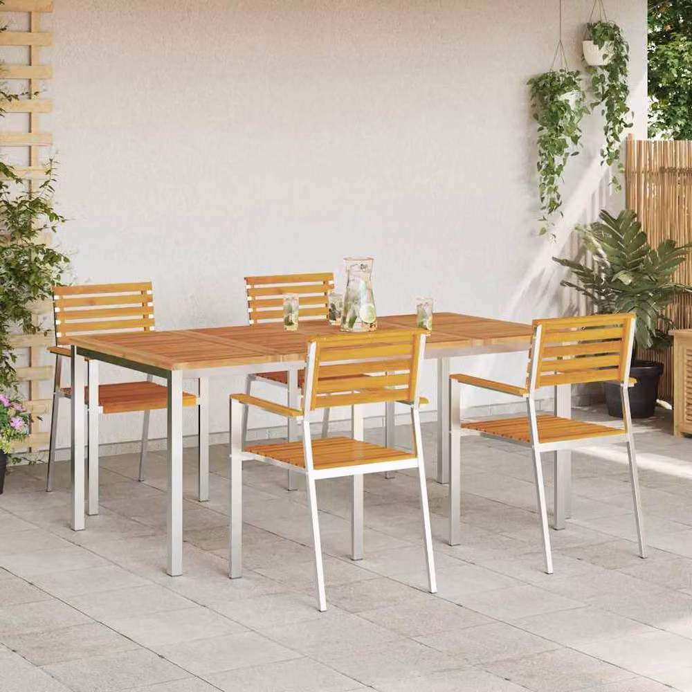 Berkfield Home 5 Piece Modern Garden Dining Set in Brown Solid Acacia Wood – 3