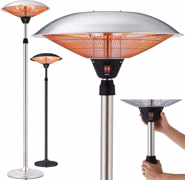 AREBOS Standing Heater Heat Lamp in Silver Stainless Steel