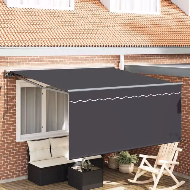 Berkfield Home Manual Retractable Folding Arm Awning in Anthracite Grey, W: 300 cm, D: 250 cm