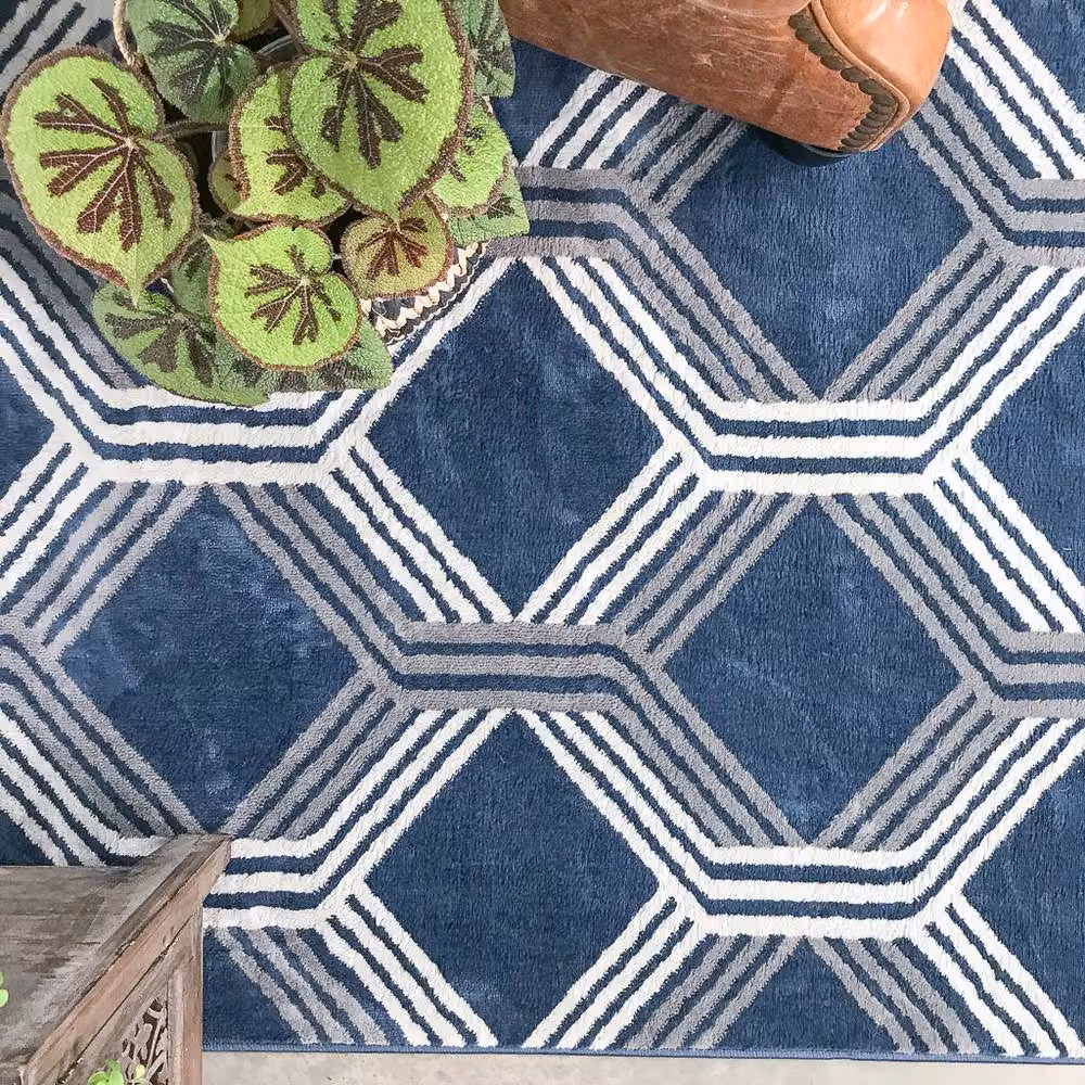 Kukoon Modern Geometric Living Area Rug in Blue and Grey, W/D/H: 60 x 240 cm – 2