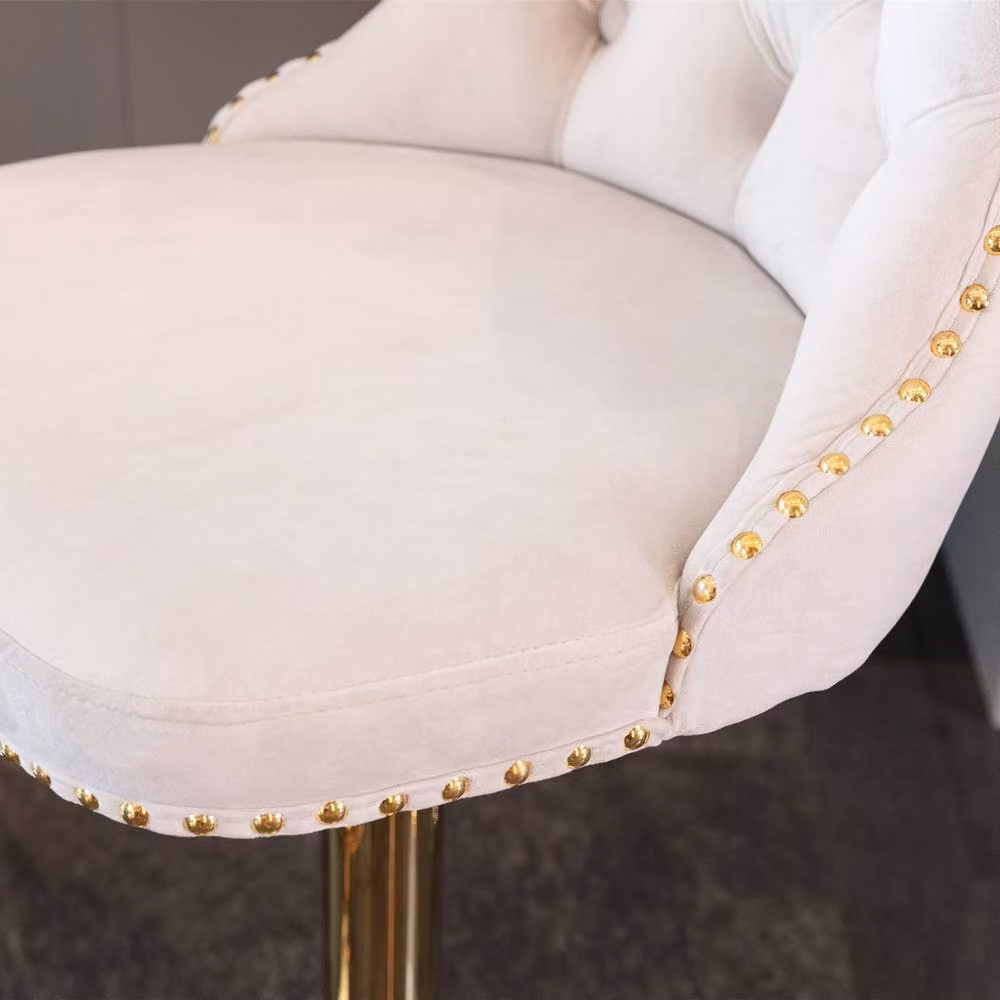 Modern Home Touch Set of 6 Luxury Velvet Adjustable Swivel Bar Stools with Gold Metal Base in Beige – 4