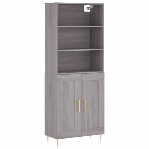 vidaXL Grey Sonoma Highboard with Hinged Doors and Internal Shelves, W/D/H: 69.5 x 34 x 180 cm – 1