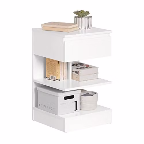 SoBuy White Bedside Table with 1 Drawer and 2 Shelves, W: 39 cm, D: 39 cm, H: 65 cm – 2