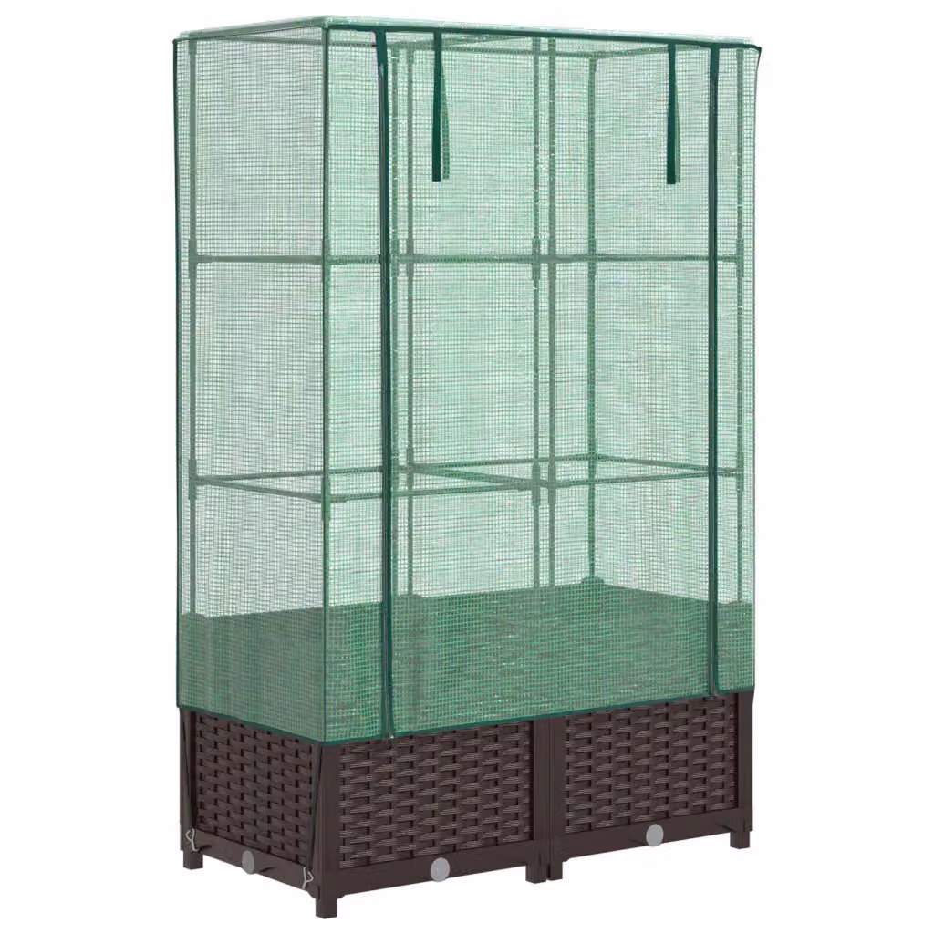 Berkfield Home Raised Bed with Greenhouse Cover in Brown Rattan Look, W/D/H: 80 x 40 x 138 cm – 2