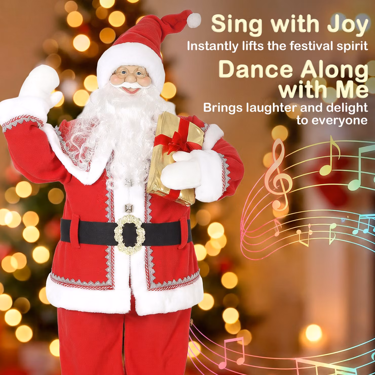 HOMCOM 5ft Life Size Animated Singing Santa Claus in Red with Rotating Head, Waving Hand and Posable Arms, Height: 152.4 cm – 4