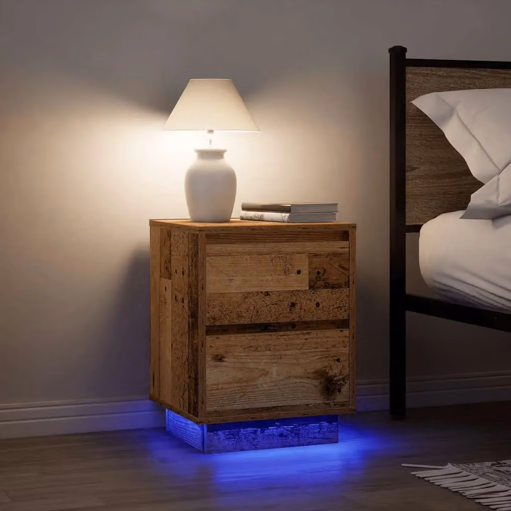 Berkfield Home Bedside Cabinet with Integrated LED Lights in Old Wood, W/D/H: 38 x 34 x 50 cm – 4