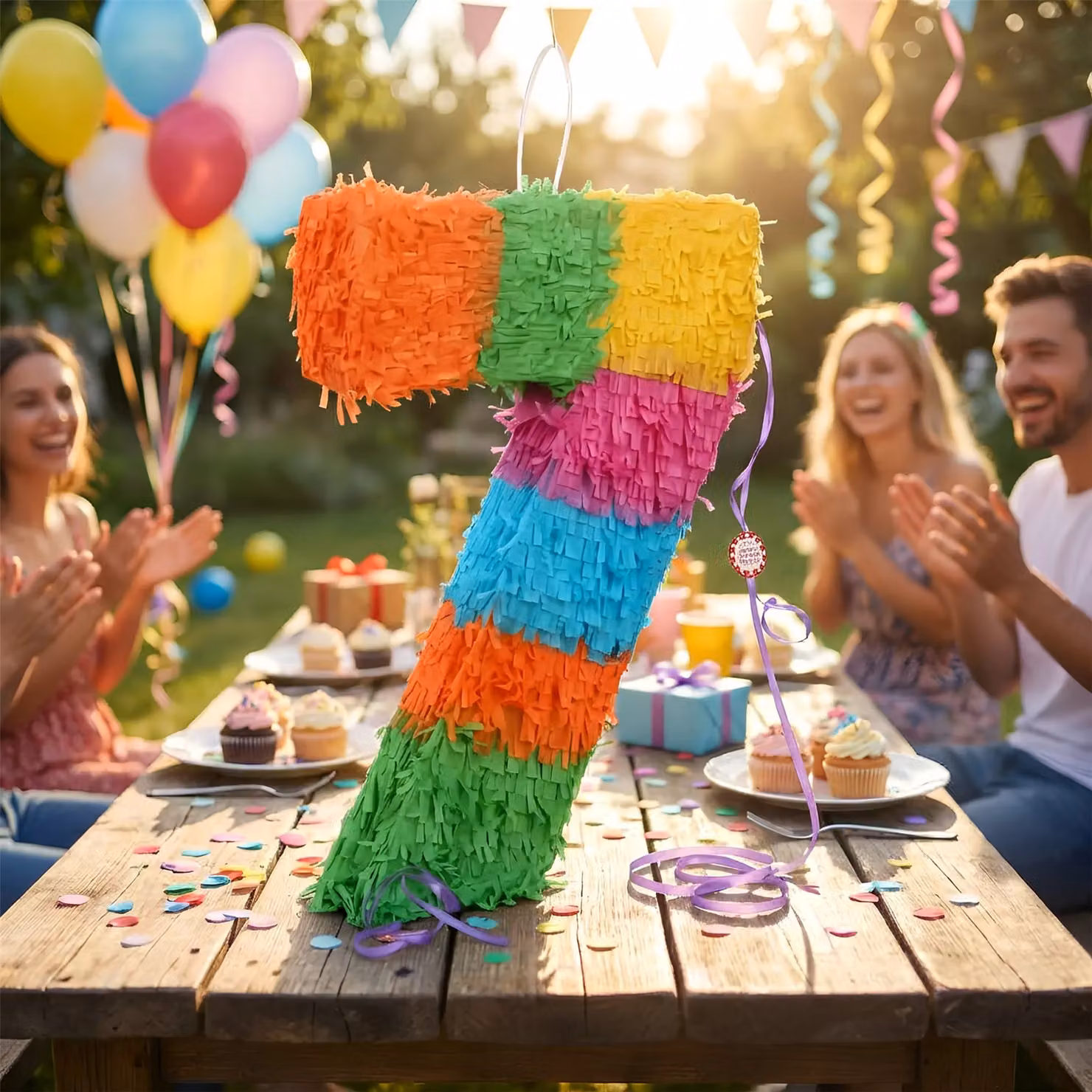 Fax Potato Number 7 Cardboard Pinata Set with Stick and Blindfold in Multicolour – 3