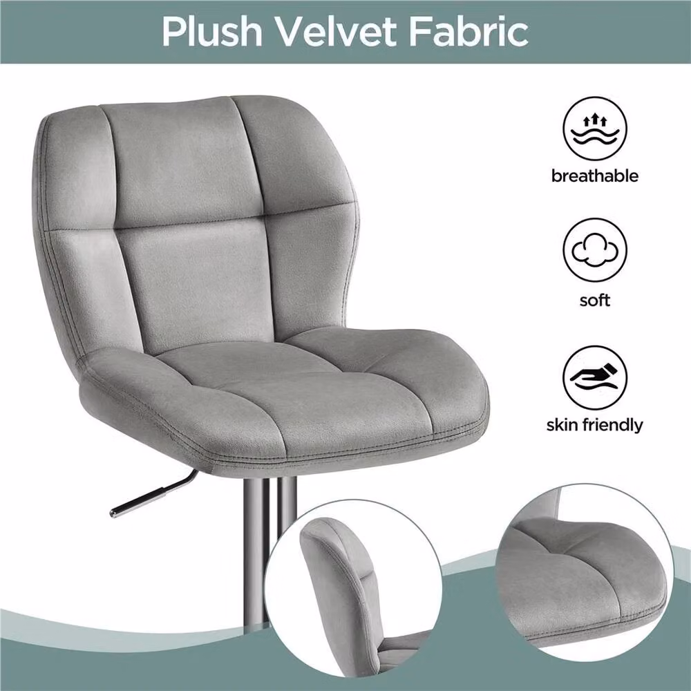 VOGREX Set of 2 Grey Velvet Swivel Bar Stools with Backrest – 5