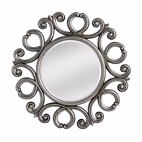Orsina Round Wall Mirror with Silver Finish and Classic Ornamental Carvings – 2