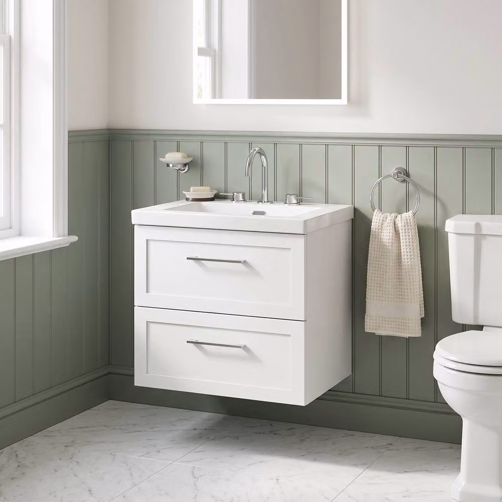 Balterley Stonnall Wall Mounted 2 Drawer Vanity Unit and 3TH Fireclay Basin in Matt White, Width: 60 cm – 2