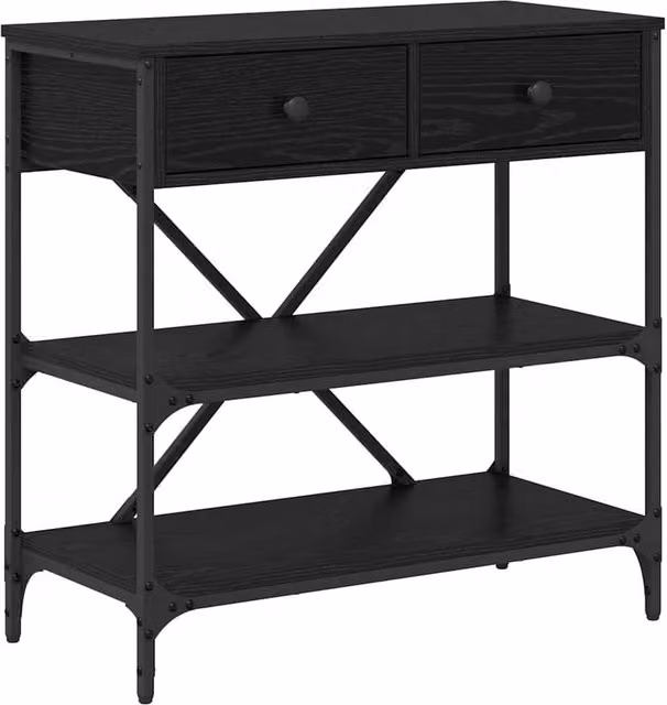 Berkfield Home Modern Black Oak Console Table with X-Frame, W/D/H: 75 x 34.5 x 75 cm