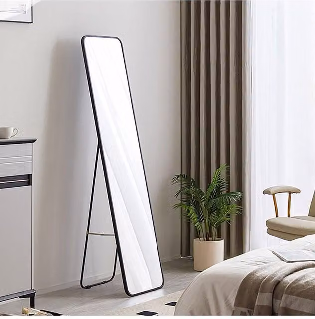 H&O Direct Black Full-Length Wall Mounted Rectangular Floor Mirror, W: 47 cm, H: 157 cm