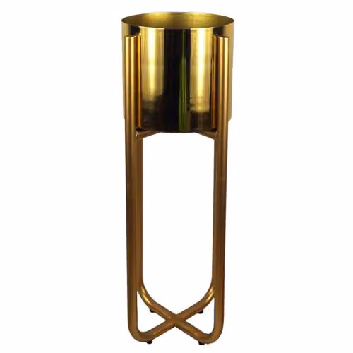 Leaf Metal Tabletop Plant Pot Stand in Yellow and Black – 1