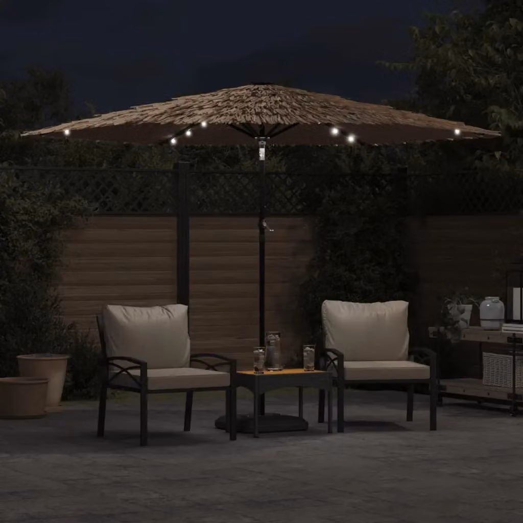 Berkfield Home Garden Parasol with LEDs and Steel Pole, Brown, W: 288 cm, D: 288 cm, H: 225 cm – 3