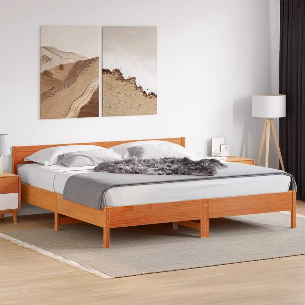 Berkfield Home Super King Solid Wood Pine Bed Frame in Brown Waxed Finish, 180 x 200 cm – 2