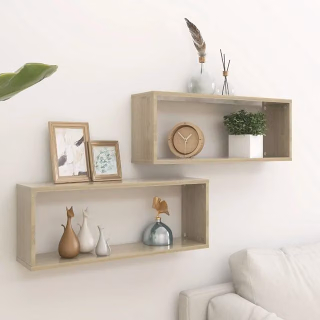 Berkfield Home Wall Cube Shelf, 2 Piece Set, Sonoma Oak Brown, W: 60 cm, D: 23 cm, H: 15 cm