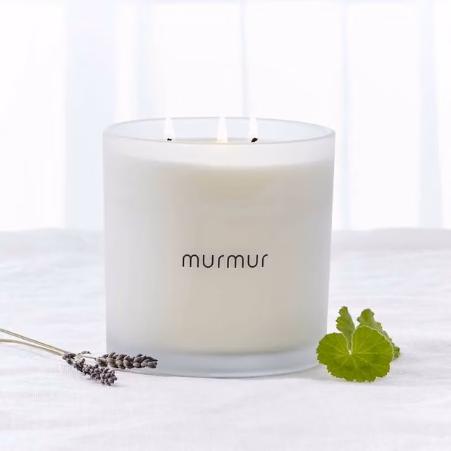 Murmur Sleep 3 Wick Scented Candle in White Floral Glass