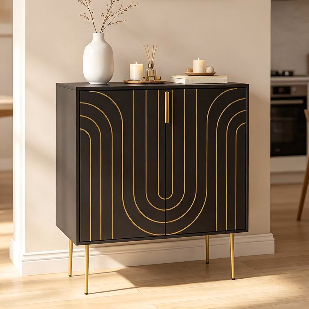 ERGOVEXA Art Deco Inspired Sideboard in Black and Gold with Adjustable Shelf, W: 88.0 cm, H: 78.0 cm, D: 40.0 cm – 6