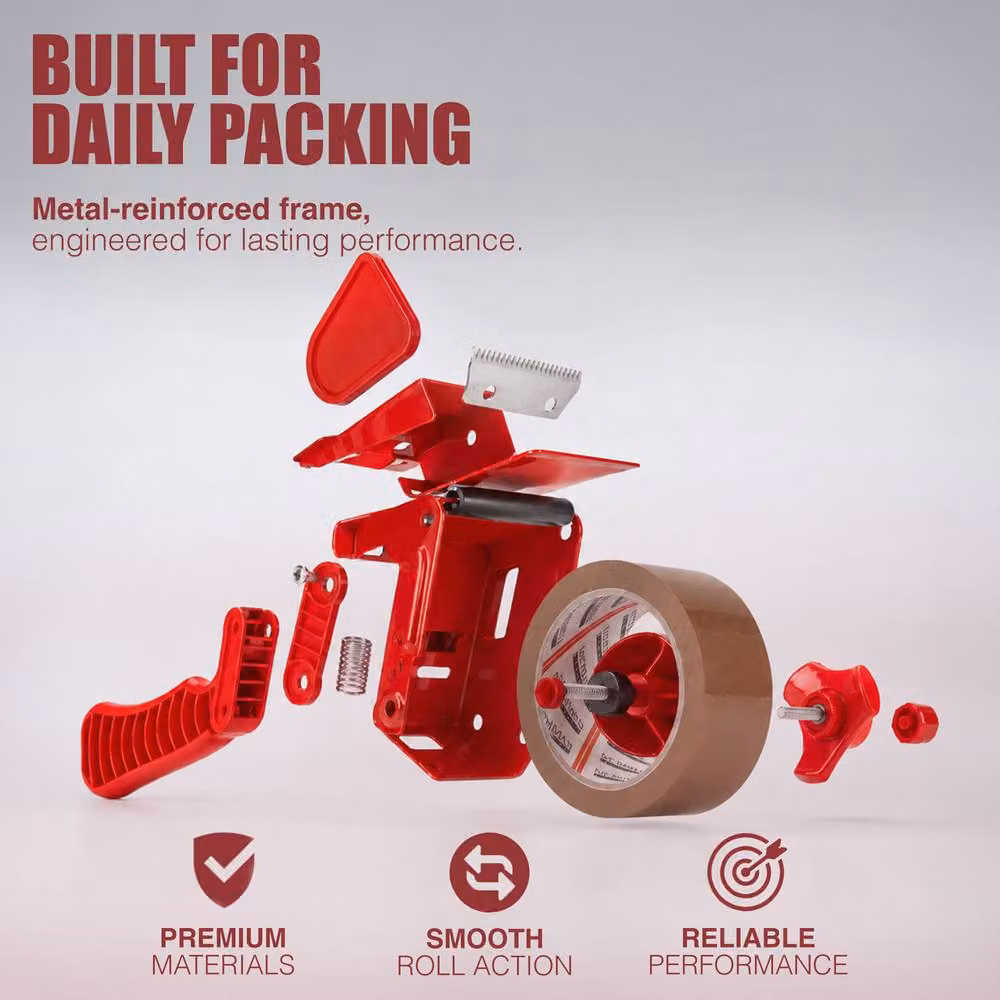 Kayman Heavy Duty Brown Packaging Tape with Dispenser, 6 Rolls (W: 48 mm x L: 66 m) – 9