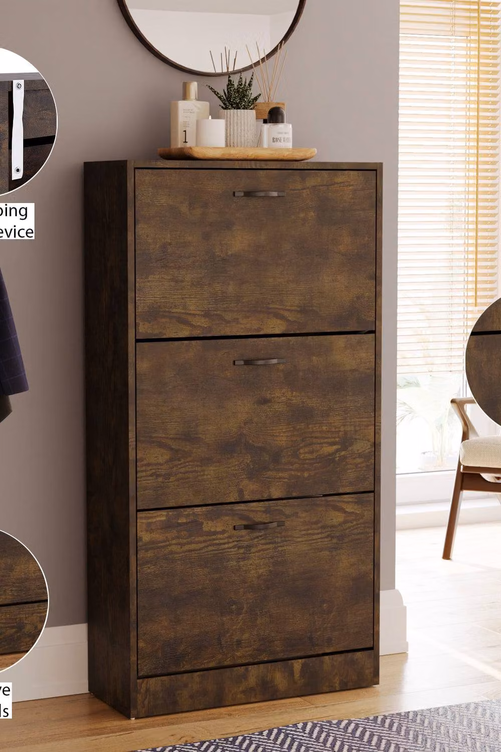 HD Designs Vida Designs Modern Brown Shoe Cabinet with Tilting Compartments and Drawers – 3